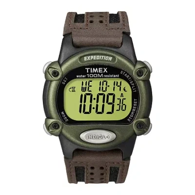 Timex Expedition Mens Brown Leather Strap Digital Watch T480429j In Green