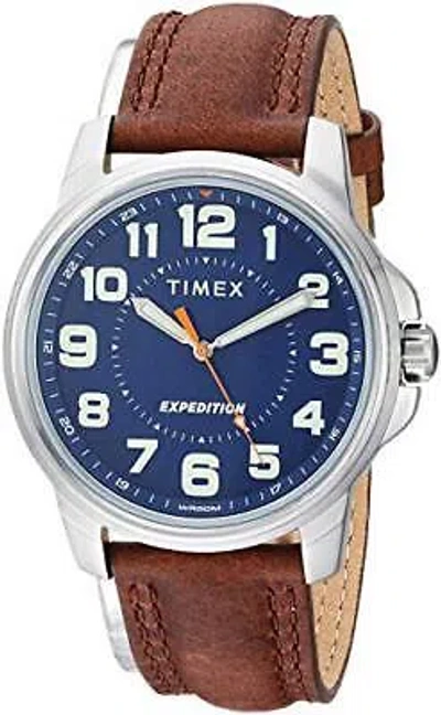 Pre-owned Timex Expedition Metal Field 40mm Analog Men's Watch (blue Dial Brown Colored St