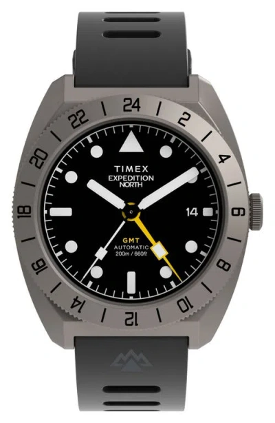 Timex ® Expedition North® Gmt Titanium Automatic Silicone Strap Watch, 41mm In Black