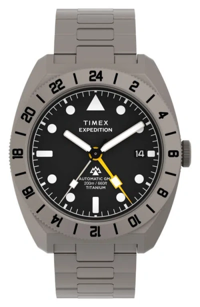 Timex ® Expedition Pioneer Titanium Gmt Automatic Bracelet Watch, 41mm In Gray
