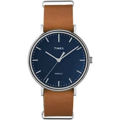 Timex Fairfield Slip-thru Quartz Blue Dial Men's Watch Tw2p97800 In Yellow/brown/blue/silver Tone