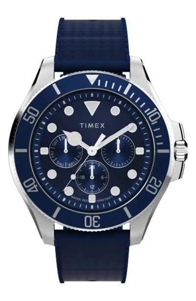 Timex ® Harborside Coast Multifunction 43mm Synthetic Rubber Strap Watch In Blue
