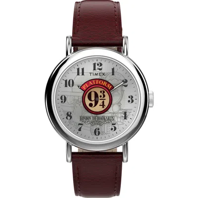 Timex ® Harry Potter X  Weekender Platform 9 3/4 37mm Leather Strap Watch In Burgundy