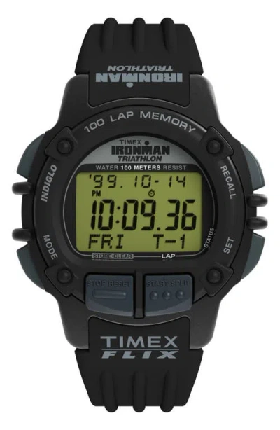 Timex ® Ironman Triathalon Flix Digital 100-lap Silicone Strap Watch, 42mm In Black