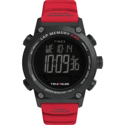 Timex ® Ironman® Triathlon Digital 200-lap Silicone Strap Watch, 44mm In Red