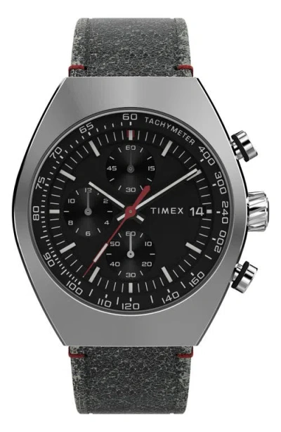 Timex ® Legacy Tonneau Chronograph Leather Strap Watch, 42mm In Black