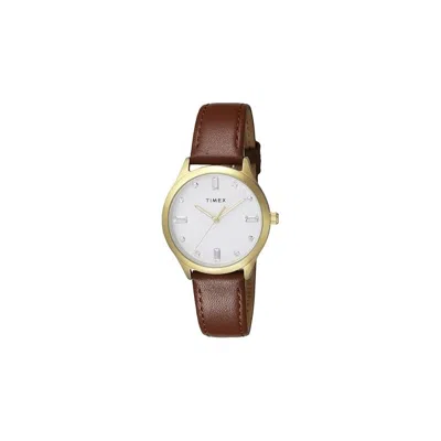 Timex Main Street Modern Easy Reader Leather Watch In Brown