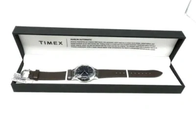 Pre-owned Timex Marlin Automatic 40mm Stainless Steel Blue Dial Leather Watch Tw2v44500zv