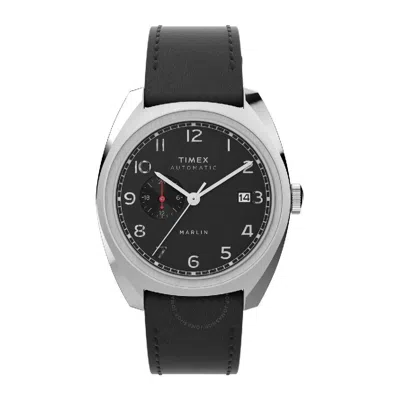 Timex Men's Marlin Leather Strap Watch In Silver Tone/black