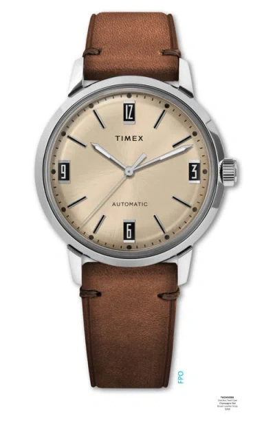 Timex ® Marlin Automatic Leather Strap Watch, 40mm In Brown