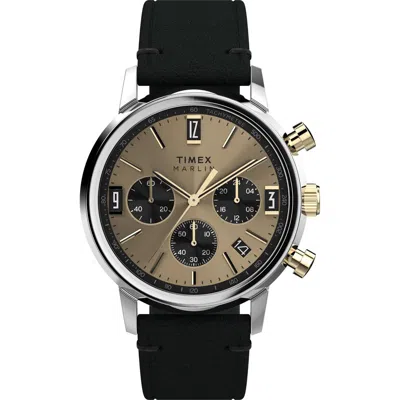 Timex ® Marlin Chronograph Leather Strap Watch, 40mm In Black