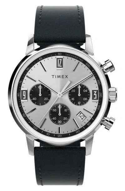 TIMEX MARLIN CHRONOGRAPH LEATHER STRAP WATCH, 40MM