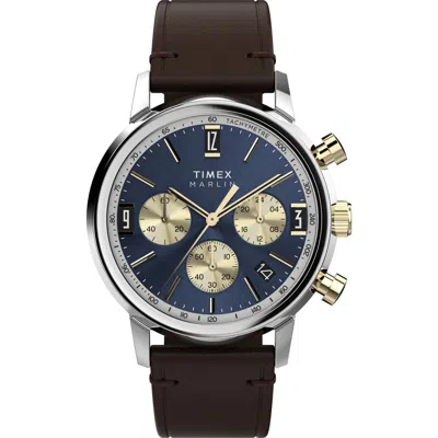 Timex ® Marlin Chronograph Leather Strap Watch, 40mm In Brown