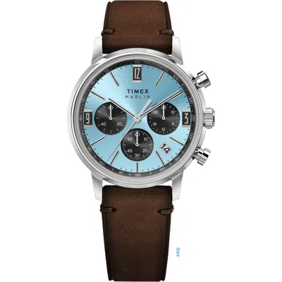 Timex ® Marlin® Chronograph Leather Strap Watch, 40mm In Metallic