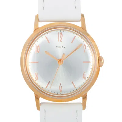 Timex Marlin Hand-wound 34 Mm Rose Gold-tone Watch Tw2t18300 In White