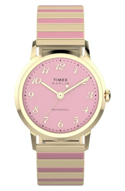 Timex ® Marlin® Hand Wound Expansion Strap Watch, 34mm In Pink/gold