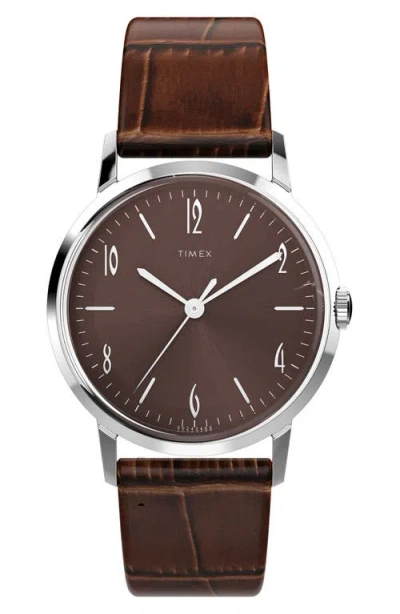 Timex ® Marlin® Leather Strap Watch, 34mm In Brown