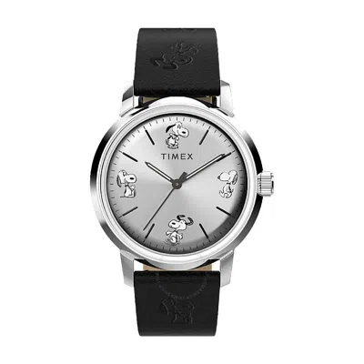 Timex Marlin X Peanuts Sketch Automatic Silver Dial Men's Watch Tw2w54000 In Silver Tone/black