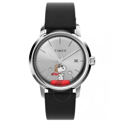Timex Marlin X Peanuts Snoopy Automatic Silver Dial Men's Watch Tw2w496000 In Silver Tone/black