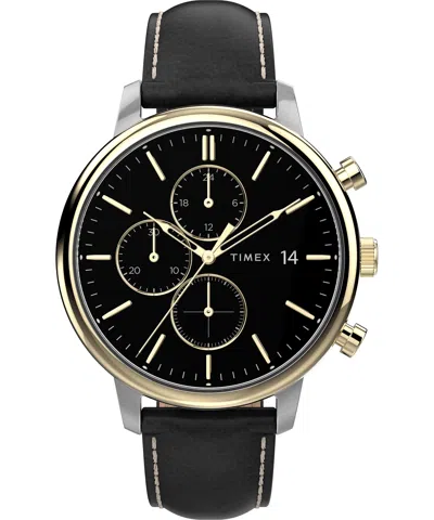 Timex Men's 45mm Leather Watch Tw2u39100vq In Black