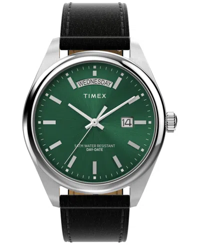 Timex Men's Analog Black Leather Strap Watch, 41mm