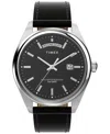 Timex Men's Analog Black Leather Strap Watch, 41mm In Black