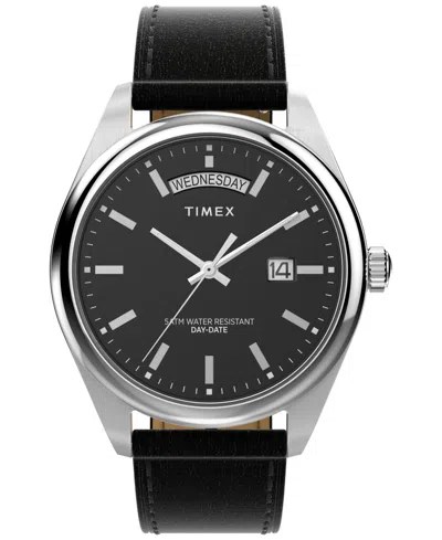 Timex Men's Analog Black Leather Strap Watch, 41mm