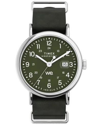 Timex Men's Analog Green Leather Strap Watch, 40mm