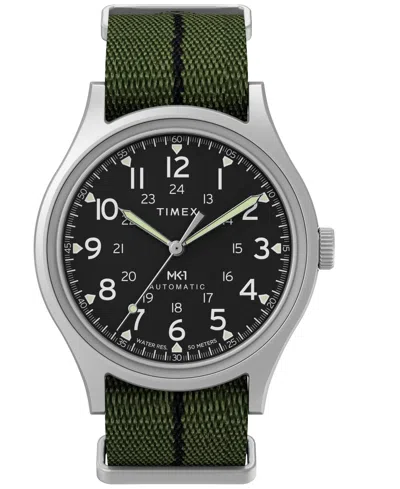 Timex Men's Automatic Green Fabric Round Silver-tone Stainless Steel Watch 40mm In Multi