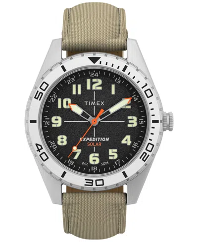Timex Men's Expedition Field Analog Solar Tan Material Strap 43mm Round Watch In Green