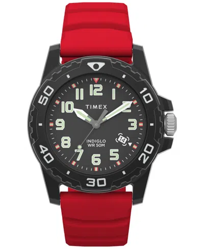 Timex Men's Main Street Quartz Red Silicone Strap 42mm Round Watch In Gray