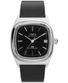 Timex Men's Mechanical Automatic Black Leather Watch, 34mm In Black