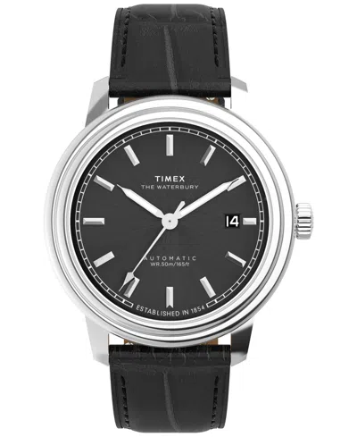 TIMEX MEN'S MECHANICAL AUTOMATIC BLACK LEATHER WATCH, 41MM