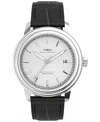 Timex Men's Mechanical Automatic Black Leather Watch, 41mm