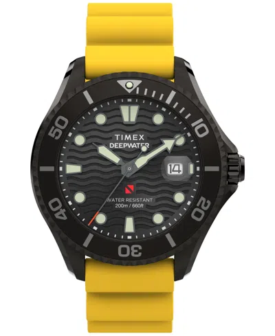 TIMEX MEN'S QUARTZ ANALOG YELLOW RUBBER WATCH, 44MM
