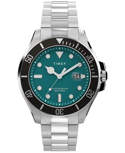 Timex Men's Quartz Green Dial Harborside Coast Sport Silver-tone Stainless Steel Watch 43mm