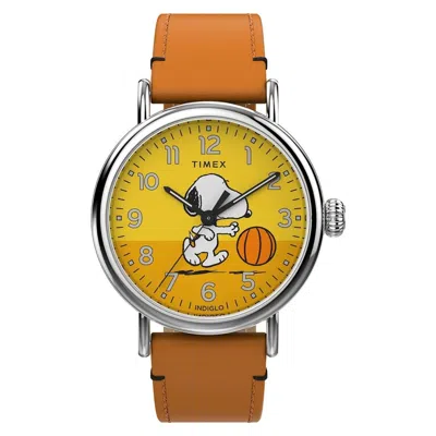 Timex Men's Snoopy Basketball Yellow Dial Watch In Orange