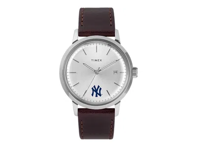 Pre-owned Timex Men's  Marlin Automatic New York Yankees Tw2u87100 Watch In Stainless Steel In Silver