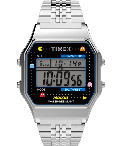 Pre-owned Timex Men's  T80 X Pacman Tw2u31900 Watch In Stainless Steel In Silver