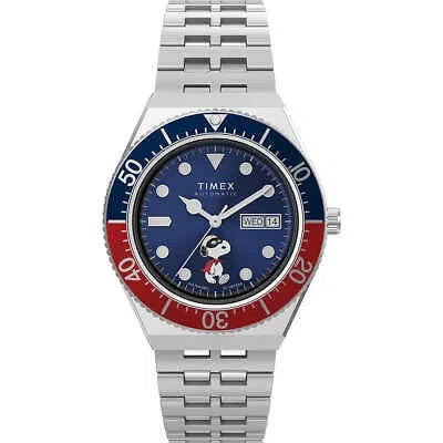 Pre-owned Timex Mens Automatic Wristwatch  M79 Tw2w47500 Stainless Steel Blue Peanuts