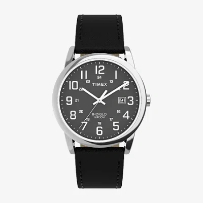 Timex Mens Black Leather Strap Watch Tw2y12800jt