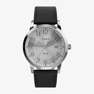 Timex Mens Black Leather Strap Watch Tw2y67300jt