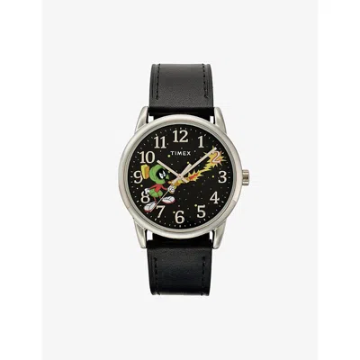 Timex Mens Black Looney Tunes X Easy Reader Brass And Leather Strap Quartz Analog Watch 38mm