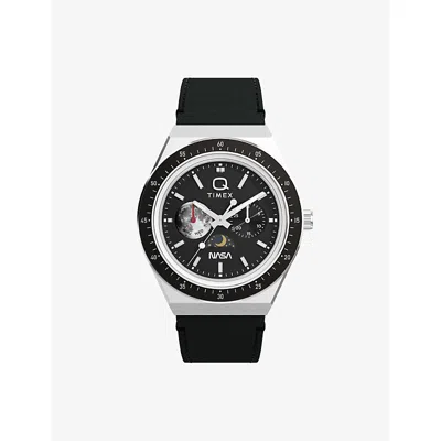 Timex Mens Black Q  Nasa 40mm Leather Strap Stainless Steel Quartz Watch