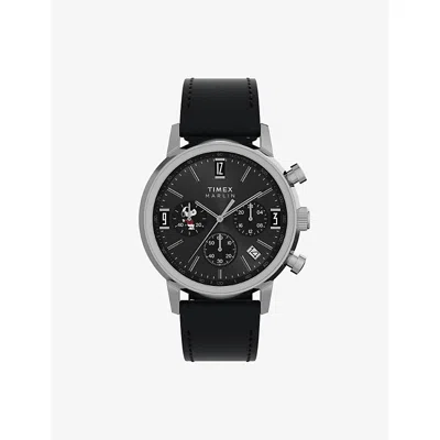 Timex Mens Black  X Peanuts Marlin® Joe Cool 40mm Leather-strap Stainless Steel Quartz Watch