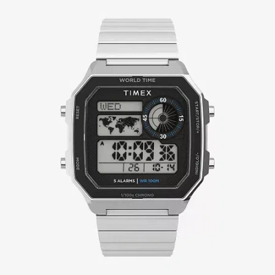 Timex Mens Digital Silver Tone Stainless Steel Bracelet Watch Tw5m68900jt In White