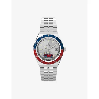 Timex Mens Silver Tw2w83300 Q Gmt Peanuts Stainless-steel Watch