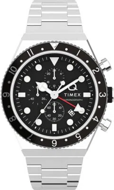 Pre-owned Timex Mens Wristwatch  Q Gmt Tw2v69800 Chrono Stainless Steel Black