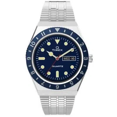 Pre-owned Timex Mens Wristwatch  Q Reissue Tw2u61900 Stainless Steel Blue Vintage