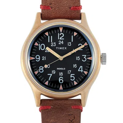Timex Mk1 40 Mm 24 Hour Leather Strap Military Watch Tw2r96700 In Gold